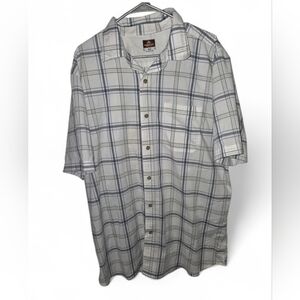 Men's Short-Sleeve Plaid Button-Up Shirt - White/Blue/Sage Green